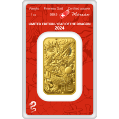 2024 1 OZ GOLD BAR ARGOR-HERAEUS LUNAR YEAR OF THE DRAGON