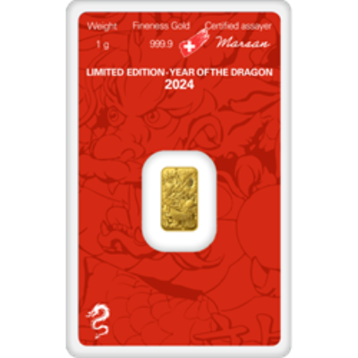 2024 1 GRAM GOLD BAR ARGOR-HERAEUS LUNAR YEAR OF THE DRAGON