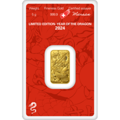 2024 5 GRAM GOLD BAR ARGOR-HERAEUS LUNAR YEAR OF THE DRAGON