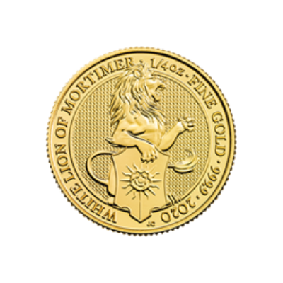 2020 1/4 OZ GOLD QUEENS BEAST WHITE LION OF MORTIMER