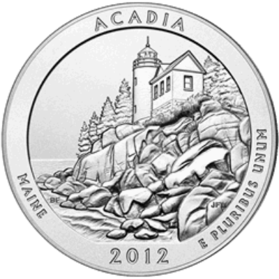 2012 5 OZ SILVER ATB ACADIA NATIONAL PARK Proof Coin (with box and COA)