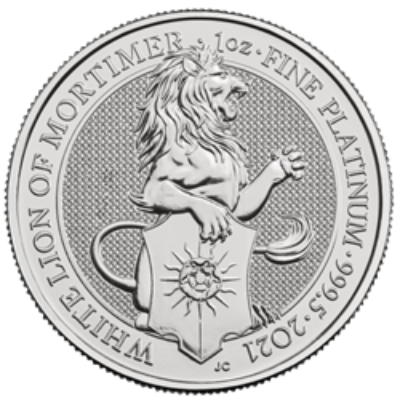 2021 1 OZ PLATINUM QUEENS BEAST WHITE LION OF MORTIMER