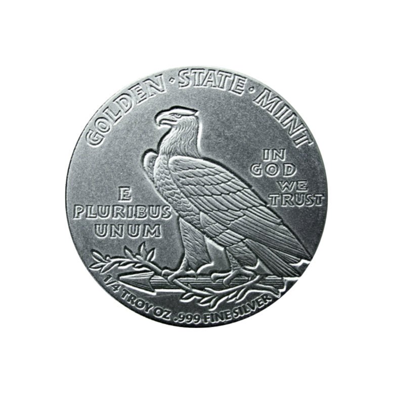 1/4 OZ SILVER ROUND INCUSE INDIAN DESIGN GOLDEN STATE MINT - Image 10