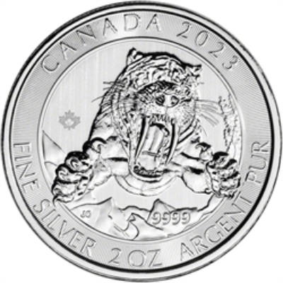 2023 2 OZ CANADA SILVER SABRE TOOTH TIGER